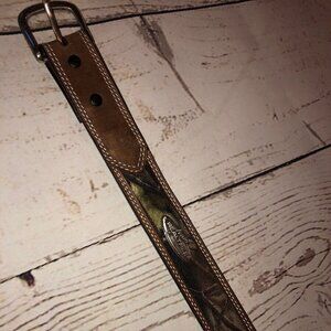 Realtree Belt Mens Size 32 Leather Camo Canvas Brown Hunting Outdoor
